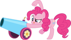 Size: 3251x1844 | Tagged: safe, artist:dash-o-salt, pinkie pie, earth pony, pony, g4, cannon, dreamworks face, newbie artist training grounds, party cannon, raised eyebrow, simple background, solo, tongue out, transparent background