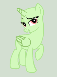 Size: 363x492 | Tagged: safe, artist:caecii, oc, oc only, alicorn, pony, g4, alicorn oc, bald, base, bedroom eyes, eyelashes, female, gray background, grin, horn, mare, raised hoof, simple background, smiling, solo, wings