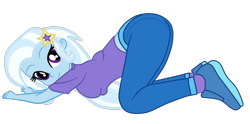 Size: 1740x864 | Tagged: safe, artist:gmaplay, trixie, human, equestria girls, g4, ass, ass up, butt, face down ass up, female, simple background, solo, stretching, the great and powerful ass, transparent background