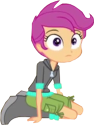 Size: 753x1000 | Tagged: safe, edit, edited screencap, screencap, scootaloo, equestria girls, g4, my little pony equestria girls: rainbow rocks, background removed, boots, clothes, female, hoodie, not a vector, shoes, shorts, sitting, solo
