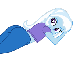 Size: 1101x960 | Tagged: safe, artist:gmaplay, trixie, human, equestria girls, g4, ass, ass up, butt, face down ass up, female, looking back, lying down, prone, simple background, solo, the great and powerful ass, transparent background