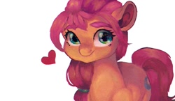 Size: 1000x580 | Tagged: safe, artist:juliana1arts, sunny starscout, earth pony, pony, g5, braid, female, heart, looking at you, mare, simple background, smiling, solo, white background
