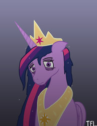 Size: 2550x3300 | Tagged: safe, artist:tofuslied-, twilight sparkle, alicorn, pony, g4, the last problem, bags under eyes, crown, depressed, ethereal mane, female, high res, horn, jewelry, mare, older, older twilight, older twilight sparkle (alicorn), peytral, princess twilight 2.0, regalia, sad, simple background, solo, starry mane, tired, twilight sparkle (alicorn), wings