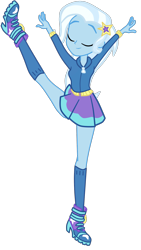 Size: 1048x1858 | Tagged: safe, alternate version, artist:gmaplay, trixie, equestria girls, g4, holding leg, simple background, solo, standing, standing on one leg, strategically covered, transparent background