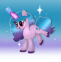 Size: 2959x2975 | Tagged: safe, artist:doraeartdreams-aspy, izzy moonbow, pony, unicorn, g4, g5, cute, female, g5 to g4, glowing horn, gradient background, high res, horn, izzybetes, mare, open mouth, solo, unshorn fetlocks