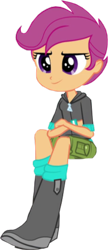 Size: 694x1600 | Tagged: safe, edit, edited screencap, screencap, scootaloo, equestria girls, g4, my little pony equestria girls: friendship games, background removed, boots, clothes, cropped, crossed arms, female, hoodie, not a vector, shoes, shorts, sitting, smiling, solo