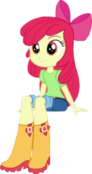 Size: 846x1600 | Tagged: safe, edit, edited screencap, screencap, apple bloom, equestria girls, g4, my little pony equestria girls: friendship games, apple bloom's bow, background removed, belt, boots, bow, clothes, female, hair bow, jeans, not a vector, pants, rain boots, shirt, shoes, sitting, smiling, solo