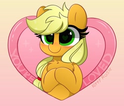 Size: 4096x3510 | Tagged: safe, artist:kittyrosie, applejack, earth pony, pony, g4, blushing, chest fluff, cute, female, heart, heart eyes, jackabetes, mare, positive message, positive ponies, smiling, solo, wingding eyes