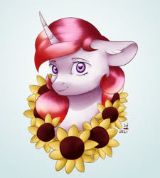 Size: 1800x2000 | Tagged: safe, artist:brilliant-luna, princess celestia, pony, g4, alternate hairstyle, bust, cewestia, female, filly, flower, solo, sunflower, younger