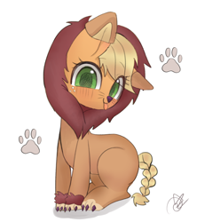 Size: 3232x3647 | Tagged: safe, artist:choyamy, applejack, earth pony, pony, g4, animal costume, applelion, clothes, costume, cute, female, high res, jackabetes, mare, simple background, solo, tongue out, white background