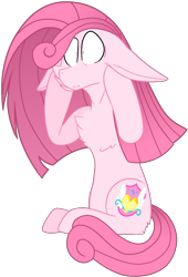 Size: 1151x1689 | Tagged: safe, artist:muhammad yunus, oc, oc only, oc:annisa trihapsari, earth pony, pony, base used, earth pony oc, female, mare, not rarity, pink body, pink hair, scared, simple background, solo, transparent background, vector, wide eyes
