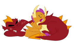 Size: 929x567 | Tagged: safe, artist:queencold, garble, smolder, dragon, g4, brother and sister, dragoness, drool, duo, eyes closed, female, male, open mouth, siblings, simple background, sleeping, sleeping together, teenaged dragon, transparent background, vector