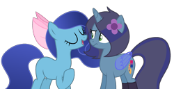 Size: 1894x967 | Tagged: safe, artist:muhammad yunus, oc, oc only, oc:savannah london, oc:starnight, alicorn, earth pony, pony, unicorn, g4, base used, bow, cute, earth pony oc, eyes closed, female, floppy ears, hair bow, mare, medibang paint, missing cutie mark, open mouth, simple background, solo, transparent background, vector