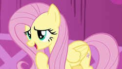 Size: 1920x1080 | Tagged: safe, screencap, fluttershy, pegasus, pony, g4, what about discord?, carousel boutique, female, mare, open mouth, raised hoof, solo