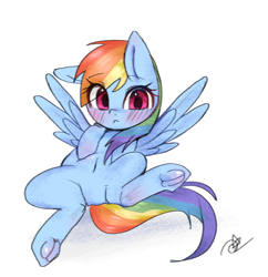 Size: 3023x3125 | Tagged: safe, artist:choyamy, rainbow dash, pegasus, pony, g4, blushing, featureless crotch, female, frog (hoof), high res, hoofbutt, lying down, mare, on back, simple background, solo, underhoof, white background