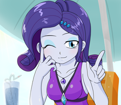 Size: 1480x1280 | Tagged: safe, alternate version, artist:batipin, rarity, equestria girls, g4, breasts, busty rarity, cleavage, clothes, female, geode of shielding, looking at you, magical geodes, multiple variants, solo, swimsuit