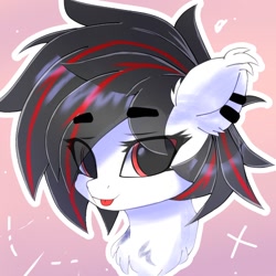 Size: 1280x1280 | Tagged: safe, artist:jfrxd, oc, oc only, oc:jfrxd, bat pony, pony, black hair, bust, chest fluff, cute, ear piercing, femboy, male, piercing, red eyes, solo, stallion, tongue out