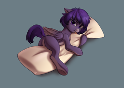 Size: 3508x2480 | Tagged: safe, artist:loonya, oc, oc only, oc:bloonya, pegasus, pony, angry, body pillow, butt, coat markings, dock, facial markings, featureless crotch, high res, hug, looking at you, looking back, looking back at you, markings, mlem, pale belly, pegasus oc, pillow, pillow hug, plot, raised tail, silly, snip (coat marking), tail, tongue out