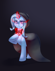 Size: 1359x1740 | Tagged: safe, artist:xuczio, trixie, g4, magic duel, alicorn amulet, cloak, clothes, glowing eyes, glowing horn, hooded cloak, horn