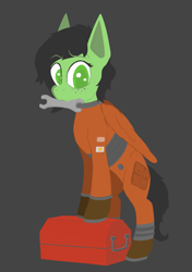 Size: 1203x1711 | Tagged: safe, artist:enragement filly, pegasus, pony, astronaut, female, filly, freckles, simple background, solo, spacesuit, toolbox, wrench