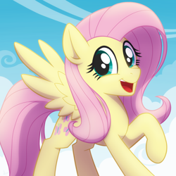 Size: 2048x2048 | Tagged: safe, artist:whitequartztheartist, fluttershy, pegasus, pony, g4, cute, flying, high res, shyabetes, smiling, solo