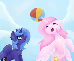 Size: 1351x1121 | Tagged: safe, artist:skyblazeart, princess celestia, princess luna, alicorn, pony, g4, princess, sky