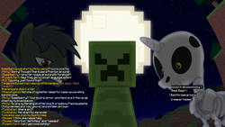 Size: 1246x701 | Tagged: safe, artist:jan, edit, pony, skeleton pony, undead, zombie, zombie pony, don't mine at night, g3, g4, bone, breezish, creeper, implied applejack (g3), implied minty, implied pumpkin tart, implied shenanigans (character), implied sweetberry, implied tumbletop, implied zipzee, intentional spelling error, lolcat text, minecraft, moon, oh minty minty minty, skeleton, text, this will end in explosions