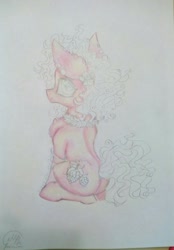 Size: 711x1024 | Tagged: safe, alternate version, artist:maryhoovesfield, oc, oc only, earth pony, pony, chest fluff, earth pony oc, partial color, sitting, solo, traditional art