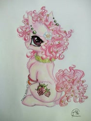 Size: 768x1024 | Tagged: safe, alternate version, artist:maryhoovesfield, oc, oc only, earth pony, pony, chest fluff, earth pony oc, flower, flower in hair, signature, sitting, solo, traditional art