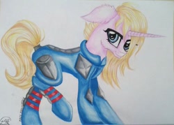 Size: 1024x732 | Tagged: safe, artist:maryhoovesfield, oc, oc only, oc:daydreamer, pony, unicorn, clothes, horn, signature, solo, traditional art, unicorn oc
