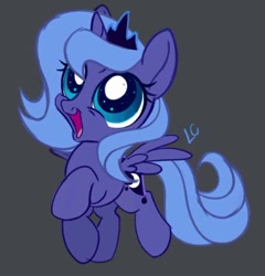 Size: 552x575 | Tagged: source needed, safe, artist:lc, princess luna, alicorn, pony, g4, cute, female, filly, horn, looking at something, lunabetes, open mouth, s1 luna, spread wings, watermark, wide eyes, wings, woona, younger