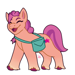 Size: 1000x1000 | Tagged: safe, artist:cute_chem, sunny starscout, earth pony, pony, g5, bag, eyes closed, female, mare, open mouth, simple background, solo, transparent background, unshorn fetlocks