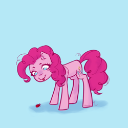 Size: 2200x2200 | Tagged: safe, artist:zowzowo, pinkie pie, earth pony, insect, ladybug, pony, g4, cute, high res, pink, simple, solo, tongue out