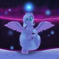 Size: 2200x2200 | Tagged: safe, artist:divifilly, princess luna, alicorn, pony, g4, cute, high res, lunabetes, moon, solo, space, young luna
