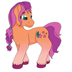 Size: 500x500 | Tagged: safe, artist:sweetstarlitart, sunny starscout, earth pony, pony, g5, braid, female, looking back, mare, simple background, smiling, solo, transparent background, unshorn fetlocks