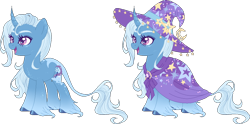 Size: 886x440 | Tagged: dead source, safe, artist:spellbounty, trixie, pony, unicorn, g4, alternate design, cape, clothes, curved horn, female, hat, horn, leonine tail, simple background, solo, transparent background, trixie's cape, trixie's hat, unshorn fetlocks