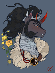 Size: 5906x7874 | Tagged: safe, artist:sourcherry, king sombra, pony, unicorn, g4, armor, colored horn, crown, curved horn, flower, horn, jewelry, regalia, sombra horn