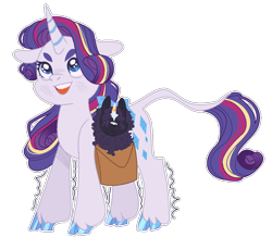 Size: 1078x940 | Tagged: safe, artist:teafrown, rarity, oc, unnamed oc, classical unicorn, hybrid, original species, pony, unicorn, yakony, g4, cloven hooves, female, horn, interspecies offspring, leonine tail, mother and child, offspring, parent:rarity, parent:unnamed oc, simple background, transparent background, unshorn fetlocks