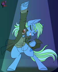 Size: 3000x3688 | Tagged: safe, artist:brainiac, oc, oc only, oc:sound check, earth pony, pony, bottomless, clothes, disco, featureless crotch, headphones, high res, male, partial nudity, solo, stallion