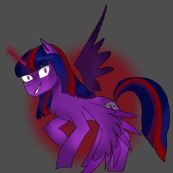 Size: 668x667 | Tagged: safe, artist:ddddashie, twilight sparkle, alicorn, pony, elements of insanity, g4, abstract background, alternate cutie mark, brutalight sparcake, female, horn, looking at you, mare, smiling, solo, twilight sparkle (alicorn), wings