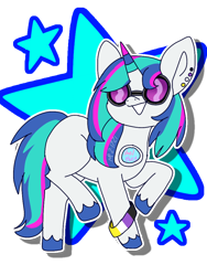 Size: 768x1024 | Tagged: safe, artist:featherzen, dj pon-3, vinyl scratch, pony, unicorn, g4, bracelet, ear piercing, earring, female, jewelry, mare, missing cutie mark, piercing, simple background, solo, stars, sunglasses, transparent background