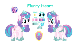 Size: 3296x1928 | Tagged: safe, artist:diamant-as, artist:mint-light, princess cadance, princess flurry heart, shining armor, alicorn, pony, g4, armor, crown, female, jewelry, male, mare, older, older flurry heart, reference sheet, regalia, simple background, solo focus, stallion, story in the source, white background