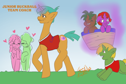 Size: 1772x1181 | Tagged: safe, artist:shacy's pagelings, snails, earth pony, pony, unicorn, g4, bucking