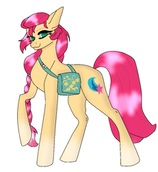 Size: 859x930 | Tagged: safe, artist:rajunaskar, sunny starscout, earth pony, pony, g5, badge, bag, braid, female, looking at you, mare, raised hoof, simple background, solo, white background