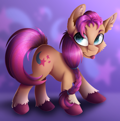 Size: 1598x1609 | Tagged: safe, artist:mychelle, sunny starscout, earth pony, pony, g5, :p, braid, ear fluff, female, mare, solo, tongue out, unshorn fetlocks