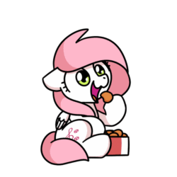Size: 500x500 | Tagged: safe, artist:sugar morning, part of a set, oc, oc only, oc:sugar morning, pegasus, pony, g4, animated, chibi, chicken meat, chicken nugget, cute, daaaaaaaaaaaw, eating, female, food, frame by frame, gif, mare, meat, ocbetes, ponies eating meat, simple background, sitting, solo, sugar morning's snacc and drincc, transparent background, weapons-grade cute