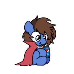 Size: 500x500 | Tagged: safe, artist:sugar morning, part of a set, oc, oc only, oc:bizarre song, pegasus, pony, g4, animated, bepis, cape, chibi, clothes, cute, drinking, frame by frame, gif, male, pepsi, simple background, sitting, soda, solo, stallion, sugar morning is trying to murder us, sugar morning's snacc and drincc, transparent background