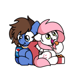 Size: 500x500 | Tagged: safe, artist:sugar morning, part of a set, oc, oc only, oc:bizarre song, oc:sugar morning, pegasus, pony, animated, bepis, cape, chibi, chicken meat, chicken nugget, clothes, couple, cute, cuteness overload, drinking, drinking straw, drinking through a straw, eating, female, food, frame by frame, gif, male, mare, meat, pepsi, ponies eating meat, shipping, simple background, sitting, soda, stallion, sugar morning is trying to murder us, sugar morning's snacc and drincc, transparent background