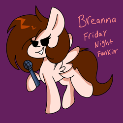 Size: 1378x1378 | Tagged: safe, artist:circuspaparazzi5678, oc, oc only, oc:breanna, pegasus, pony, crossover, friday night funkin', microphone, ponysona, purple background, simple background, solo