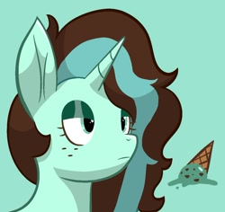 Size: 990x935 | Tagged: artist needed, source needed, safe, oc, oc only, oc:mint chip, pony, unicorn, cutie mark, digital art, food, green background, ice cream, ice cream cone, mint chocolate chip, simple background, solo